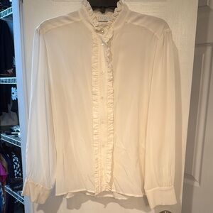 Sandro White Ruffled 3/4 Sleeve Blouse